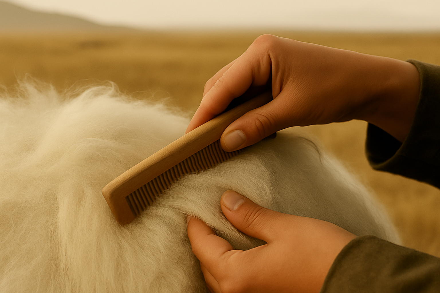 Hand-combed cashmere fiber
